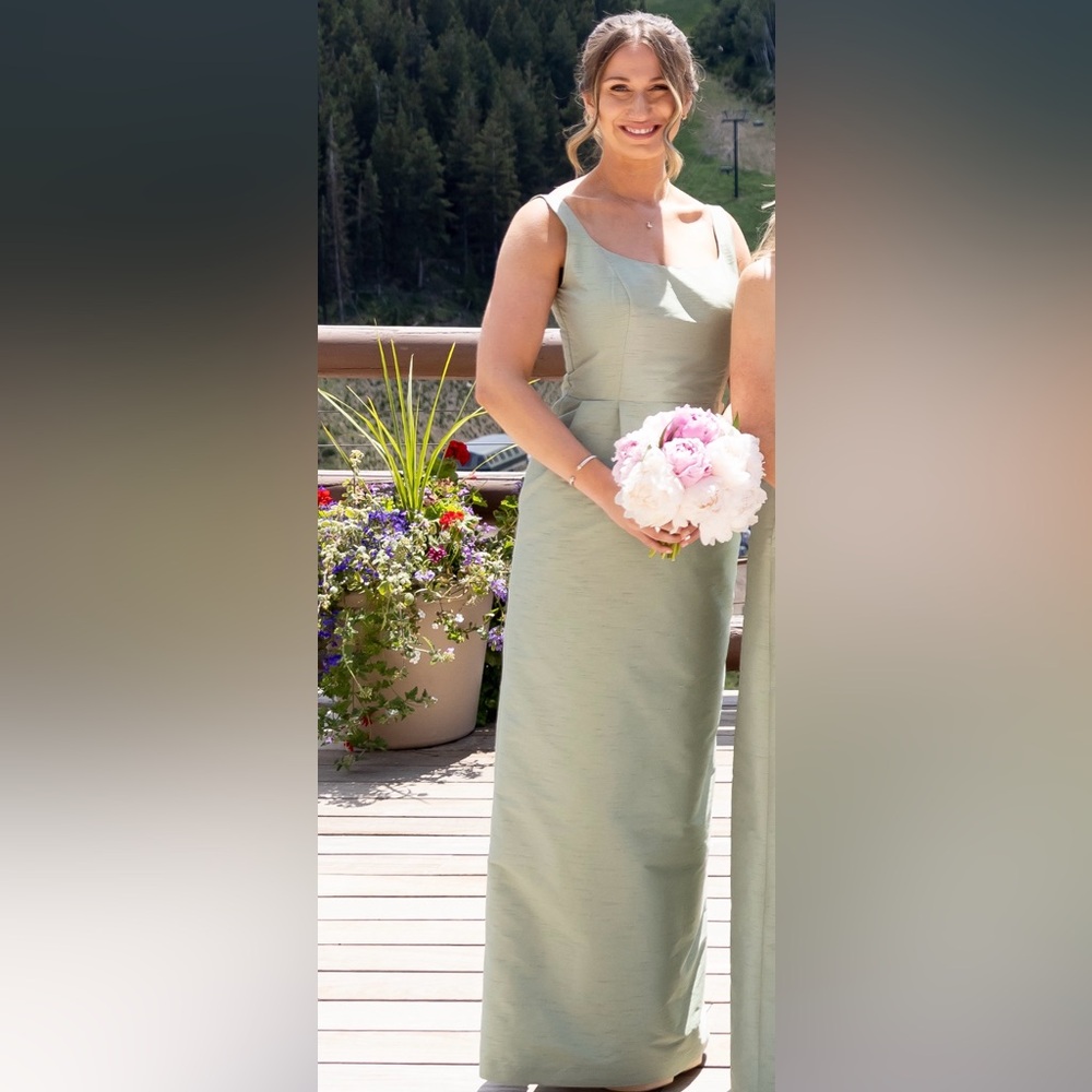 Custom LulaKate size 6 sage green bridesmaid dress Emily Floor / Shantung